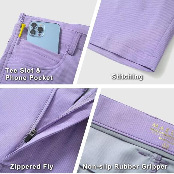 Maelreg Performance Proflex LAVENDER Shorts Golf Sports Stretch SPF 30+ NWT 30 - Picture 3 of 9